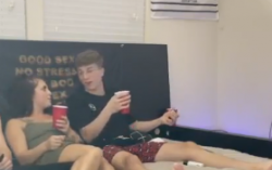 Sorority girl invite 2 big cock freshmens for a threesome and DP